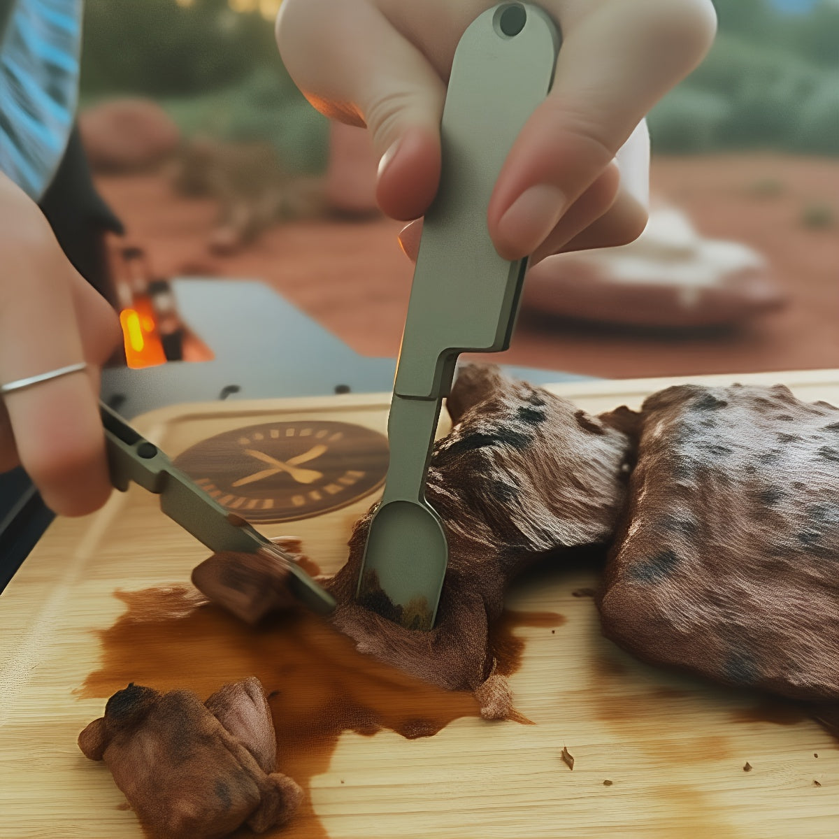 Outdoor Camping Portable Stainless Steel 2-in-1 Camping Cutlery Knife and Fork Set, Exquisite and Compact, Perfect for Outdoor BBQ Cooking