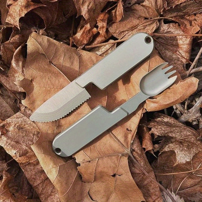 Camping Cutlery Set, Portable Travel Cutlery, 2in 1 Aluminum Camping Cutlery, Suitable for Fishing Outdoor Activities