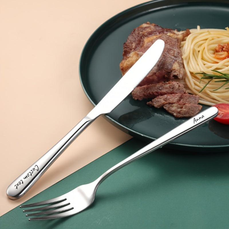 2pcs Customizable Stainless Steel Dinnerware Set - Personalized Engraving, Elegant Black Gift Box with Fork & Knife, Ideal for Special Occasions, Personalized Dinnerware | Elegant Dinnerware | Durable Dinnerware