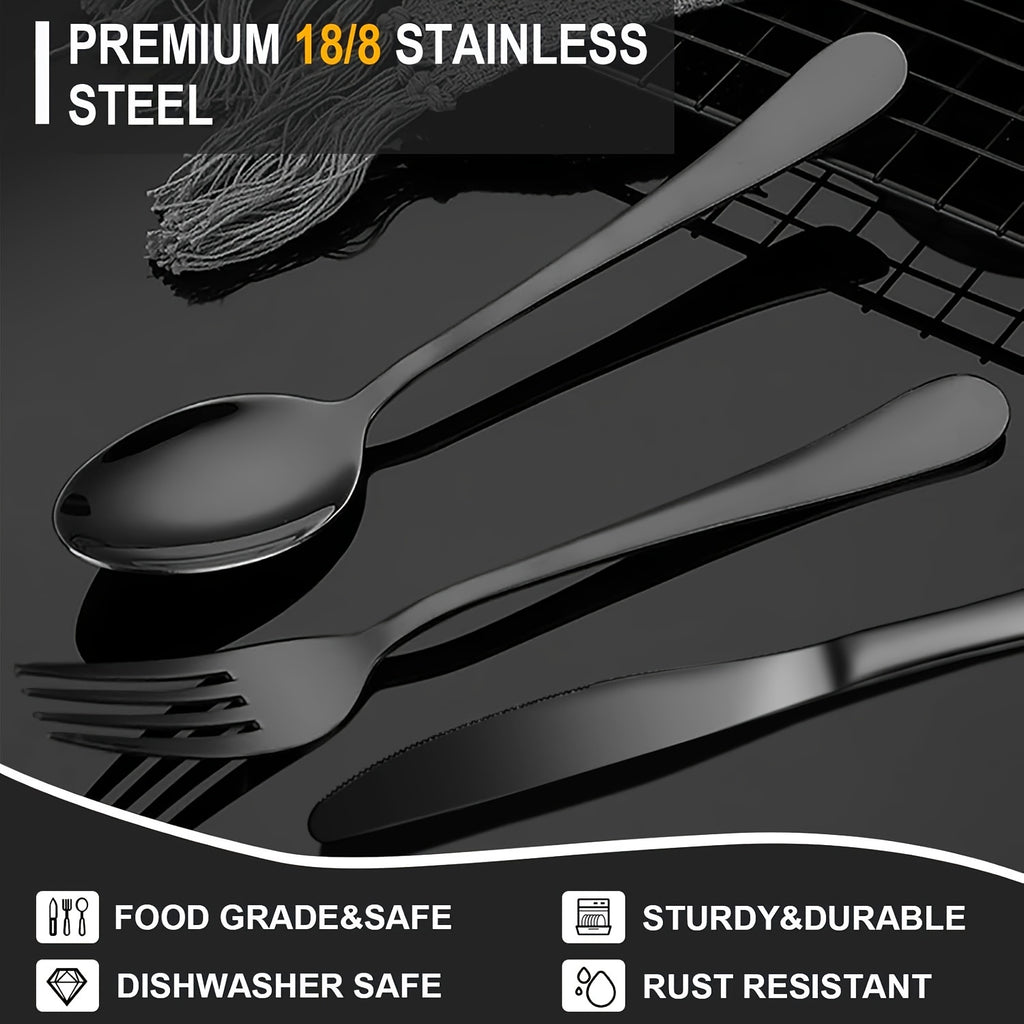 Personalized stainless steel tableware set, customized engraved names, reusable tableware sets for blessings, birthdays, black and Golden, travel silverware set, suitable for home offices, schools, camping