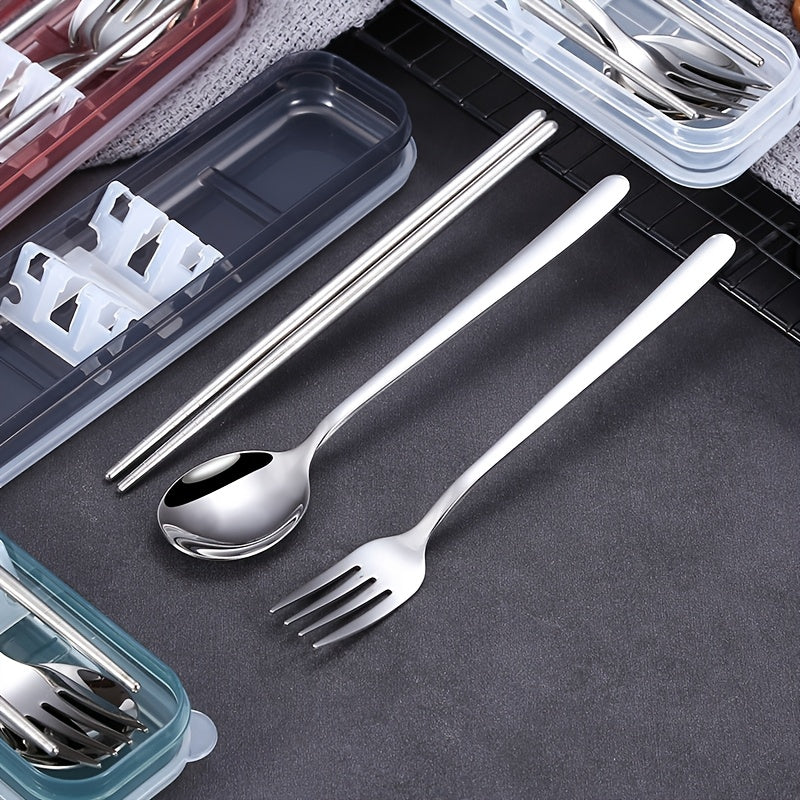 4pcs 304 Stainless Steel Cutlery Set, Customizable Text Name, Portable Fork, Spoon, Chopsticks, Korean Style, Outdoor & Home Use, Ideal Gift for New Year'S Day