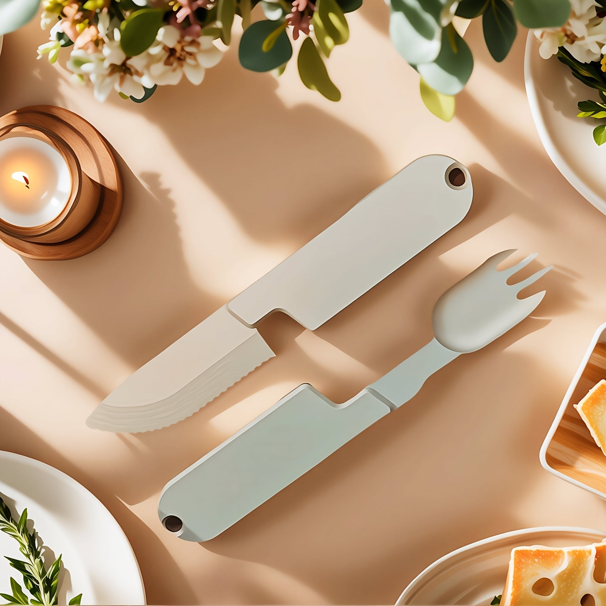 Outdoor Camping Portable Stainless Steel 2-in-1 Camping Cutlery Knife and Fork Set, Exquisite and Compact, Perfect for Outdoor BBQ Cooking