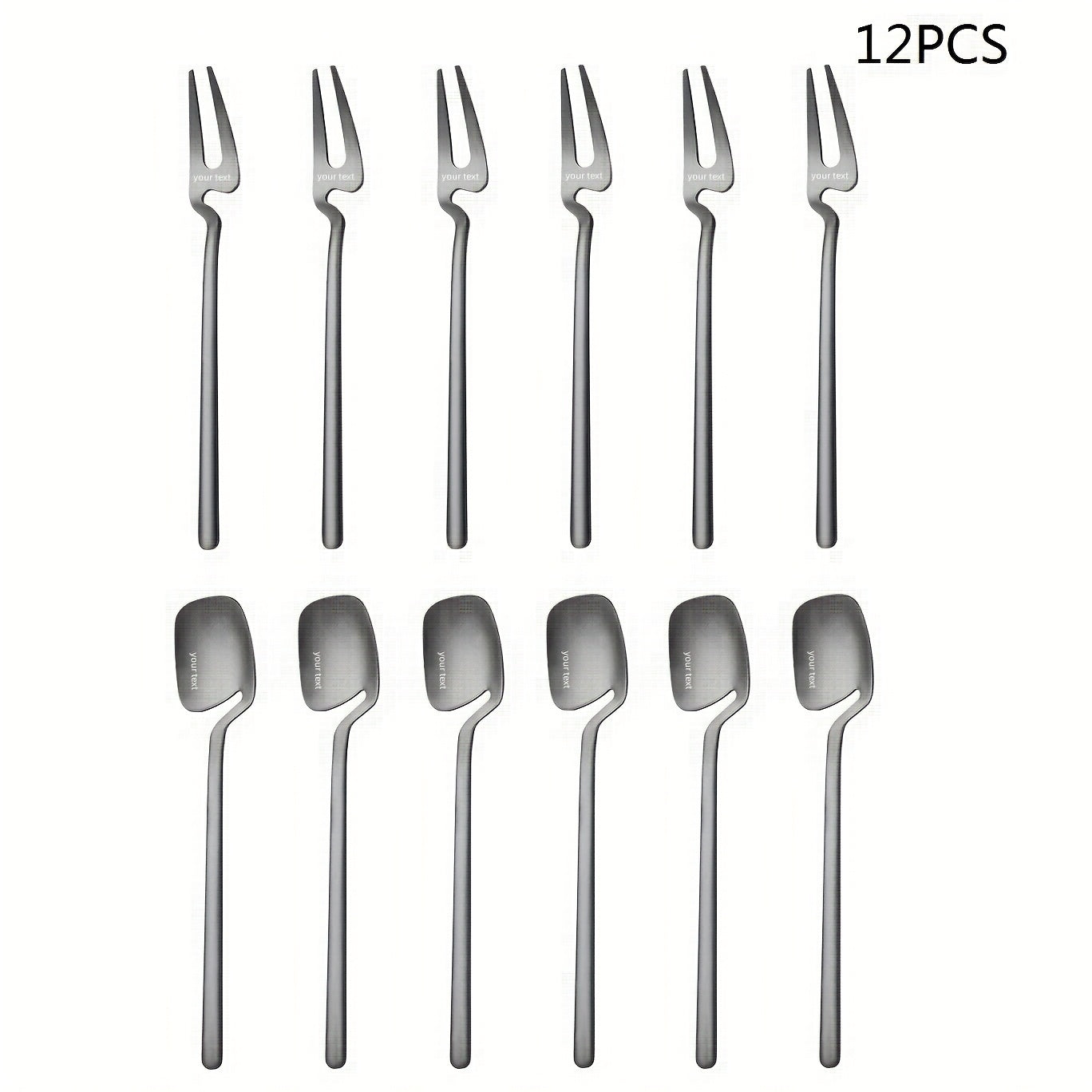 6/12pcs Set of Stainless Steel Spoons, Creative Sandblasting Cup Spoons, Western Knife And Fork Spoons, Dessert Coffee Spoons, Fork Dessert Spoons, Unique Square Spoon, Black Silver Golden
