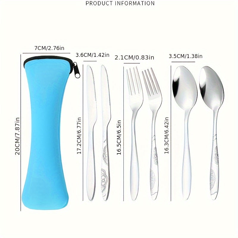 2 Set Stainless Steel Western Steak Knife Spoon Fork Cloth Cloth Bag Portable Outdoor Three Piece Set