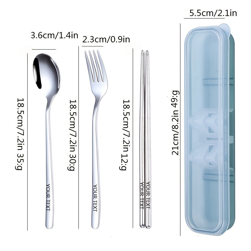 4pcs 304 Stainless Steel Cutlery Set, Customizable Text Name, Portable Fork, Spoon, Chopsticks, Korean Style, Outdoor & Home Use, Ideal Gift for New Year'S Day