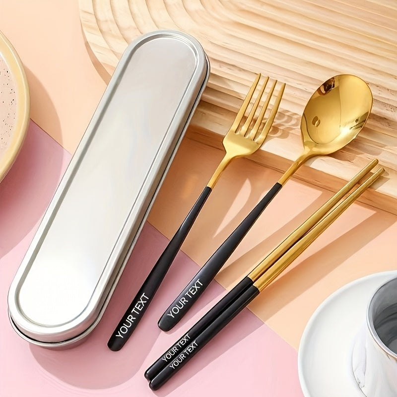 3pcs customized 304 stainless steel portable tableware, 304 stainless steel box cover, three piece portable tableware set, travel student canteen, outdoor work specific tableware, reusable