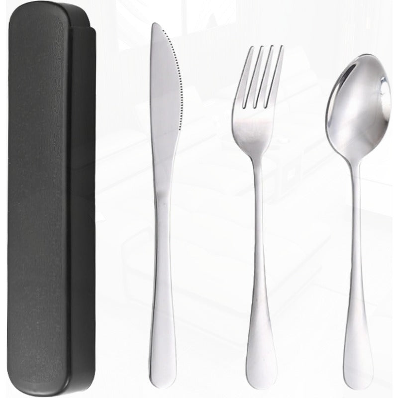 Camping Cutlery Set with Portable Case Stainless Steel Flatware Camping Utensil Set Food Grade Knife Fork Spoon Silverware for Outdoor Travel Picnic Office School Lunch Box Black
