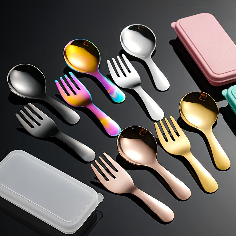 Set of 6pcs in 2 Packs of 304 Stainless Steel Cutlery with a Case - Convenient Fork And Spoon Set Ideal for Gatherings, Travel, And Picnics - Versatile Round-Headed Utensils Suitable for Ice Cream, Cake, Fruit, And As a Festival Gift.