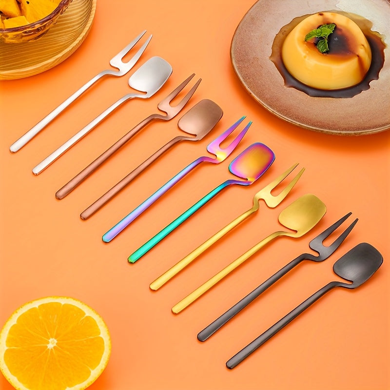 6/12pcs Set of Stainless Steel Spoons, Creative Sandblasting Cup Spoons, Western Knife And Fork Spoons, Dessert Coffee Spoons, Fork Dessert Spoons, Unique Square Spoon, Black Silver Golden