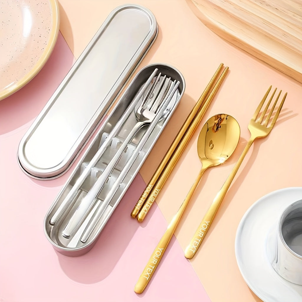3pcs customized 304 stainless steel portable tableware, 304 stainless steel box cover, three piece portable tableware set, travel student canteen, outdoor work specific tableware, reusable