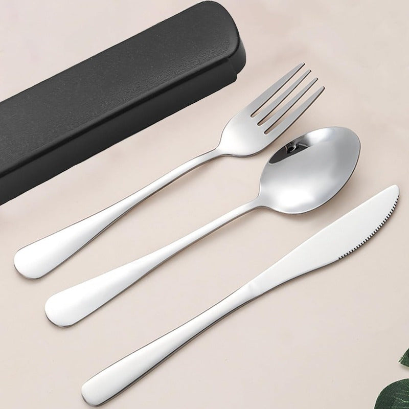 Camping Cutlery Set with Portable Case Stainless Steel Flatware Camping Utensil Set Food Grade Knife Fork Spoon Silverware for Outdoor Travel Picnic Office School Lunch Box Black