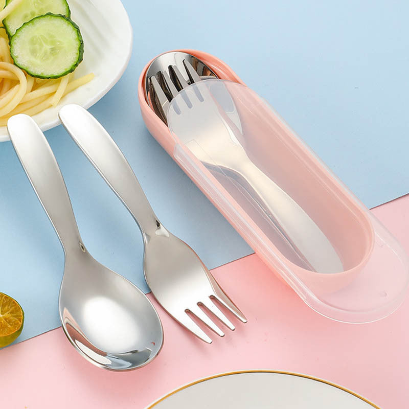 Portable Cutlery Set with Storage Box Fruit Fork Cake Spoons Stainless Steel Fork Spoon Kit for Travel Camping Kitchen Tableware