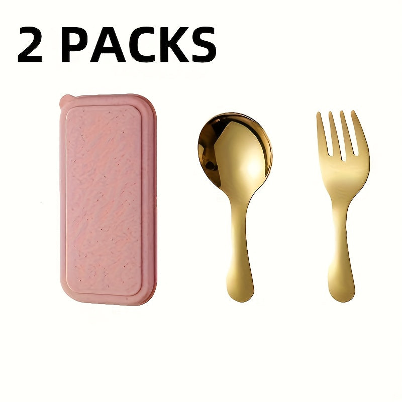 Set of 6pcs in 2 Packs of 304 Stainless Steel Cutlery with a Case - Convenient Fork And Spoon Set Ideal for Gatherings, Travel, And Picnics - Versatile Round-Headed Utensils Suitable for Ice Cream, Cake, Fruit, And As a Festival Gift.