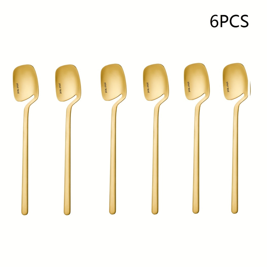 6/12pcs Set of Stainless Steel Spoons, Creative Sandblasting Cup Spoons, Western Knife And Fork Spoons, Dessert Coffee Spoons, Fork Dessert Spoons, Unique Square Spoon, Black Silver Golden