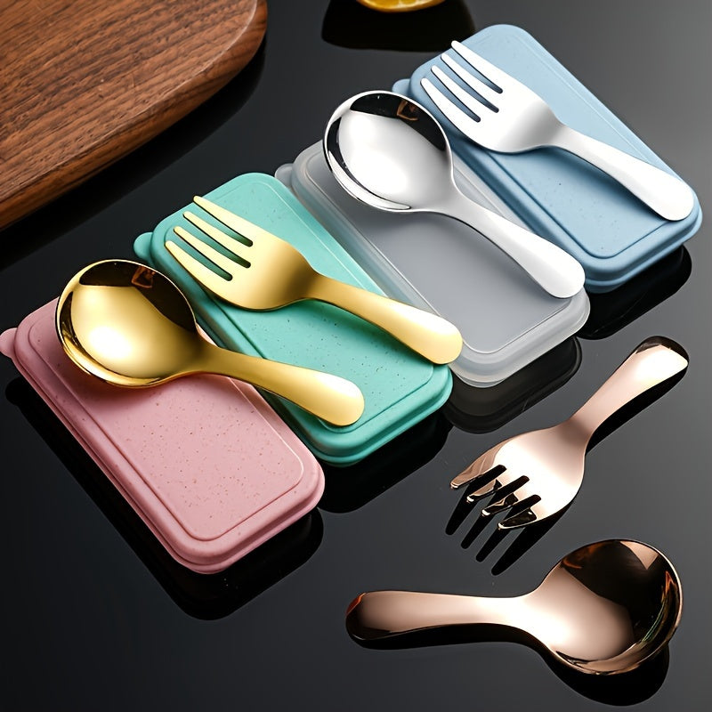Set of 6pcs in 2 Packs of 304 Stainless Steel Cutlery with a Case - Convenient Fork And Spoon Set Ideal for Gatherings, Travel, And Picnics - Versatile Round-Headed Utensils Suitable for Ice Cream, Cake, Fruit, And As a Festival Gift.