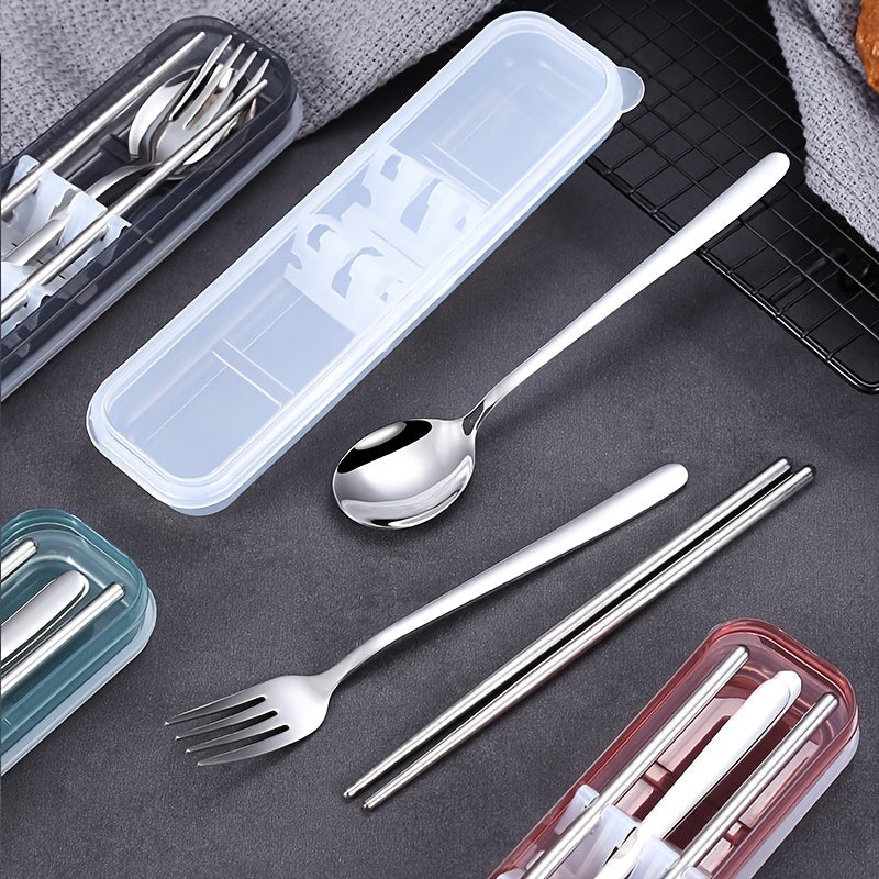 4pcs 304 Stainless Steel Cutlery Set, Customizable Text Name, Portable Fork, Spoon, Chopsticks, Korean Style, Outdoor & Home Use, Ideal Gift for New Year'S Day