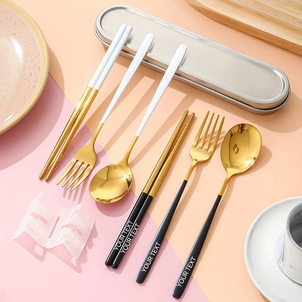 3pcs customized 304 stainless steel portable tableware, 304 stainless steel box cover, three piece portable tableware set, travel student canteen, outdoor work specific tableware, reusable