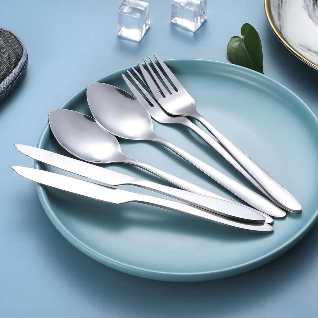 Portable Utensils, Travel Camping Cutlery Set, Portable Stainless Steel Flatware Set, Travel Silverware Dinnerware Set with a Waterproof Case ( 2- Sets Silvery)