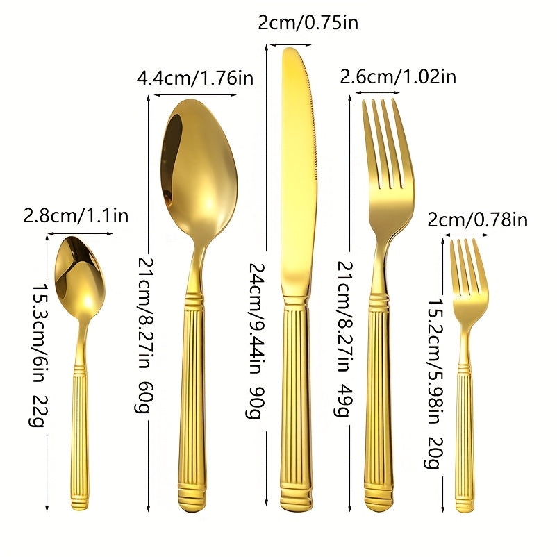 5pcs Stainless Steel Roman Pillar Shaped Golden and Silver Flatware Set with Polished Finish for Valentine'S Day, Father'S Day, Mother'S Day, Oktoberfest, St. Nicholas Day