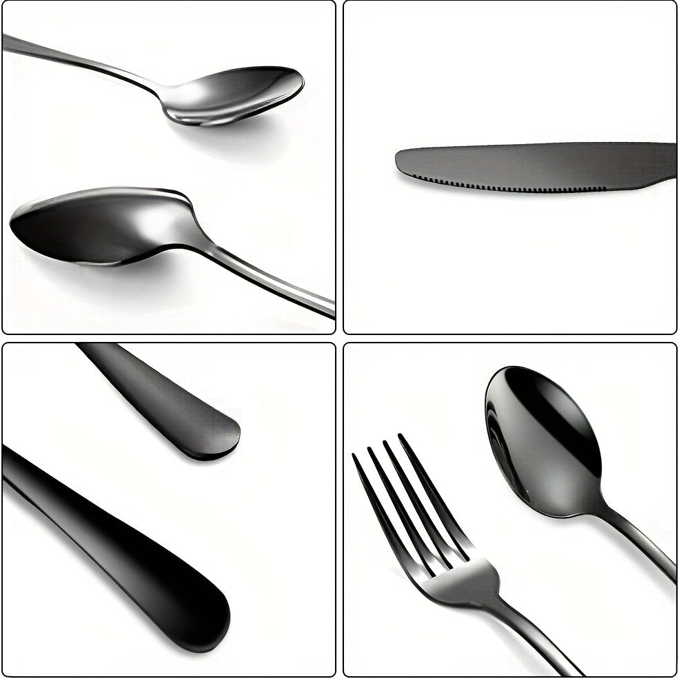 Personalized stainless steel tableware set, customized engraved names, reusable tableware sets for blessings, birthdays, black and Golden, travel silverware set, suitable for home offices, schools, camping