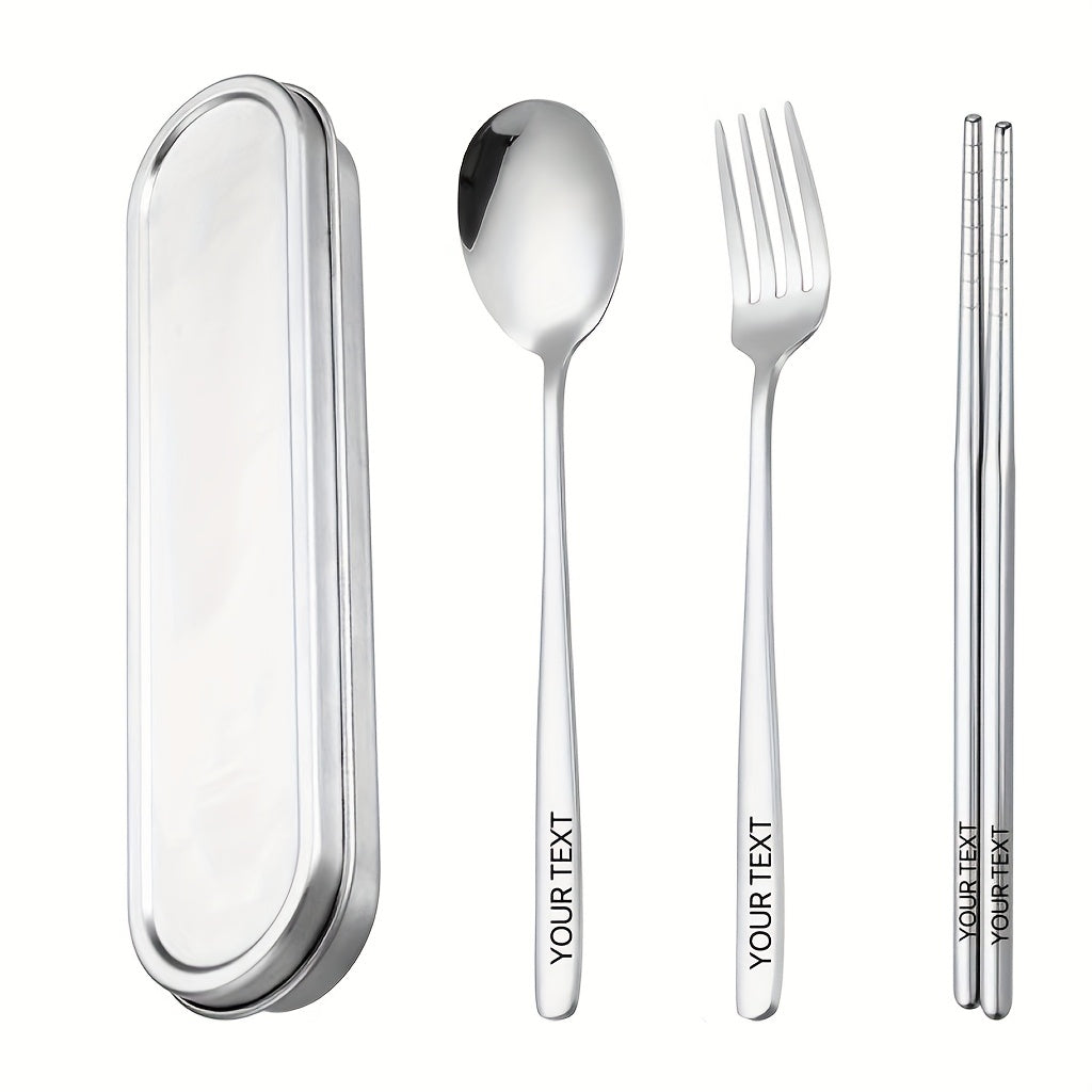 3pcs customized 304 stainless steel portable tableware, 304 stainless steel box cover, three piece portable tableware set, travel student canteen, outdoor work specific tableware, reusable