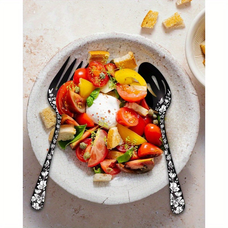 Serving Utensils Set Black 5pcs Large Hostess Set Stainless Steel Flatware Serving Set Ideal for Buffet Catering Party Mirror Polished Dishwasher Safe