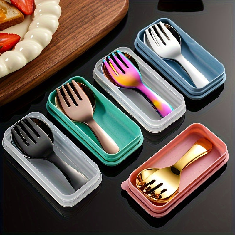 Set of 6pcs in 2 Packs of 304 Stainless Steel Cutlery with a Case - Convenient Fork And Spoon Set Ideal for Gatherings, Travel, And Picnics - Versatile Round-Headed Utensils Suitable for Ice Cream, Cake, Fruit, And As a Festival Gift.