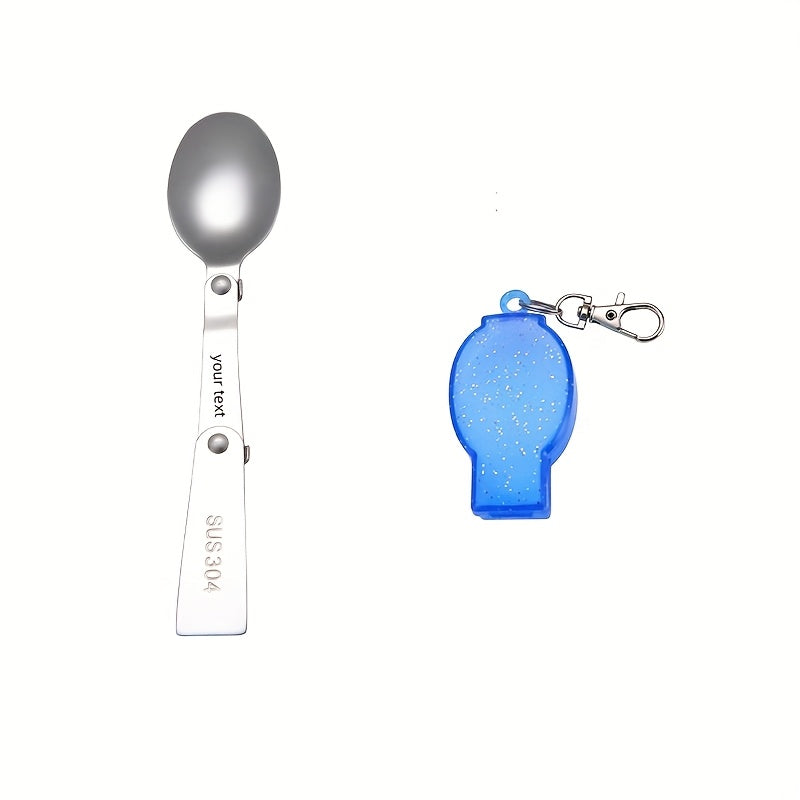 Personalized 304 Stainless Steel Folding Tableware with Keychain - Compact, Portable Fork and Spoon Set, Reusable, Ideal for Outdoor, Camping, Picnic - Blue, Pink, Orange, Camping Essentials|Compact Tableware|Durable Tableware