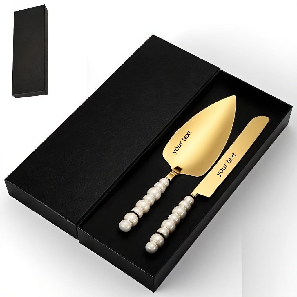 Personalized And Elegant Stainless Steel Cutlery Set with Pearl Ceramic Handle -2/4 Cake Knife, Spatula, Fork Set with Gift Box, Suitable for Kitchen, Home, Restaurant, Hotel - Perfect for Parties, Birthdays, Weddings, Gifting, Golden And Silvery
