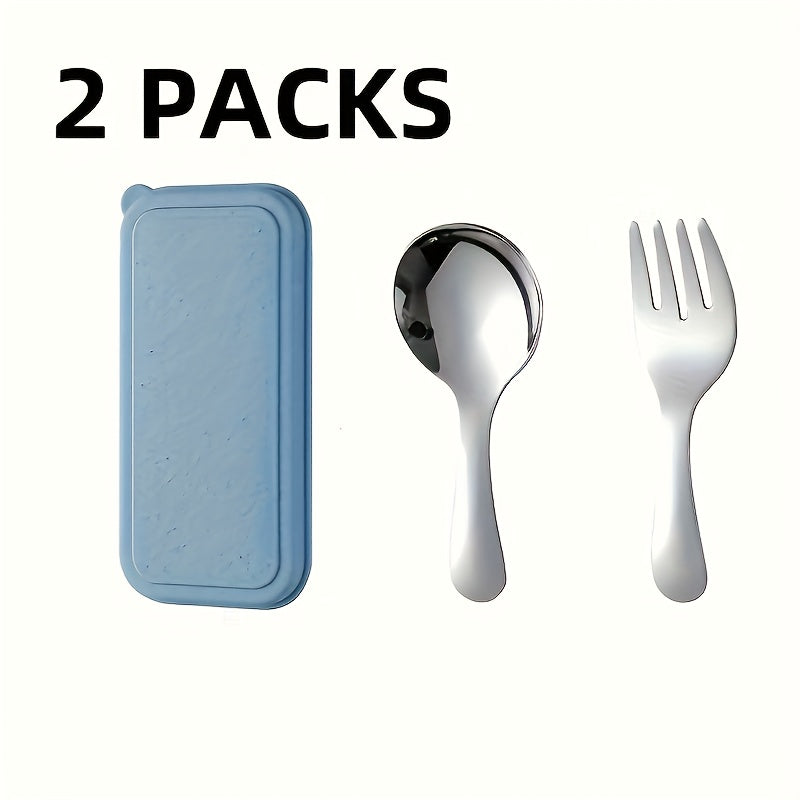 Set of 6pcs in 2 Packs of 304 Stainless Steel Cutlery with a Case - Convenient Fork And Spoon Set Ideal for Gatherings, Travel, And Picnics - Versatile Round-Headed Utensils Suitable for Ice Cream, Cake, Fruit, And As a Festival Gift.