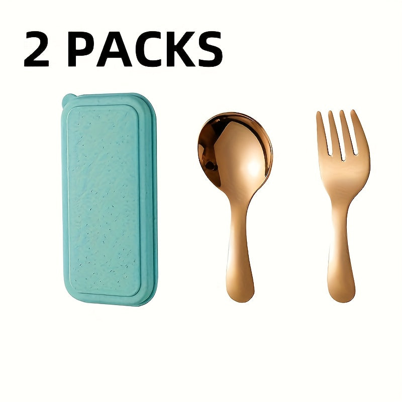 Set of 6pcs in 2 Packs of 304 Stainless Steel Cutlery with a Case - Convenient Fork And Spoon Set Ideal for Gatherings, Travel, And Picnics - Versatile Round-Headed Utensils Suitable for Ice Cream, Cake, Fruit, And As a Festival Gift.