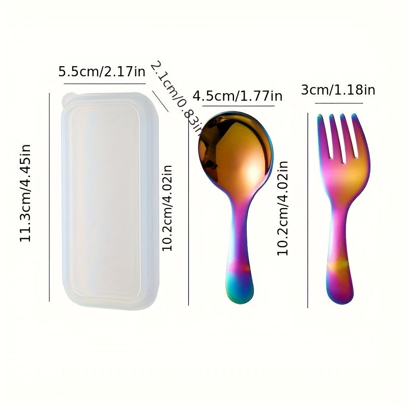 Set of 6pcs in 2 Packs of 304 Stainless Steel Cutlery with a Case - Convenient Fork And Spoon Set Ideal for Gatherings, Travel, And Picnics - Versatile Round-Headed Utensils Suitable for Ice Cream, Cake, Fruit, And As a Festival Gift.